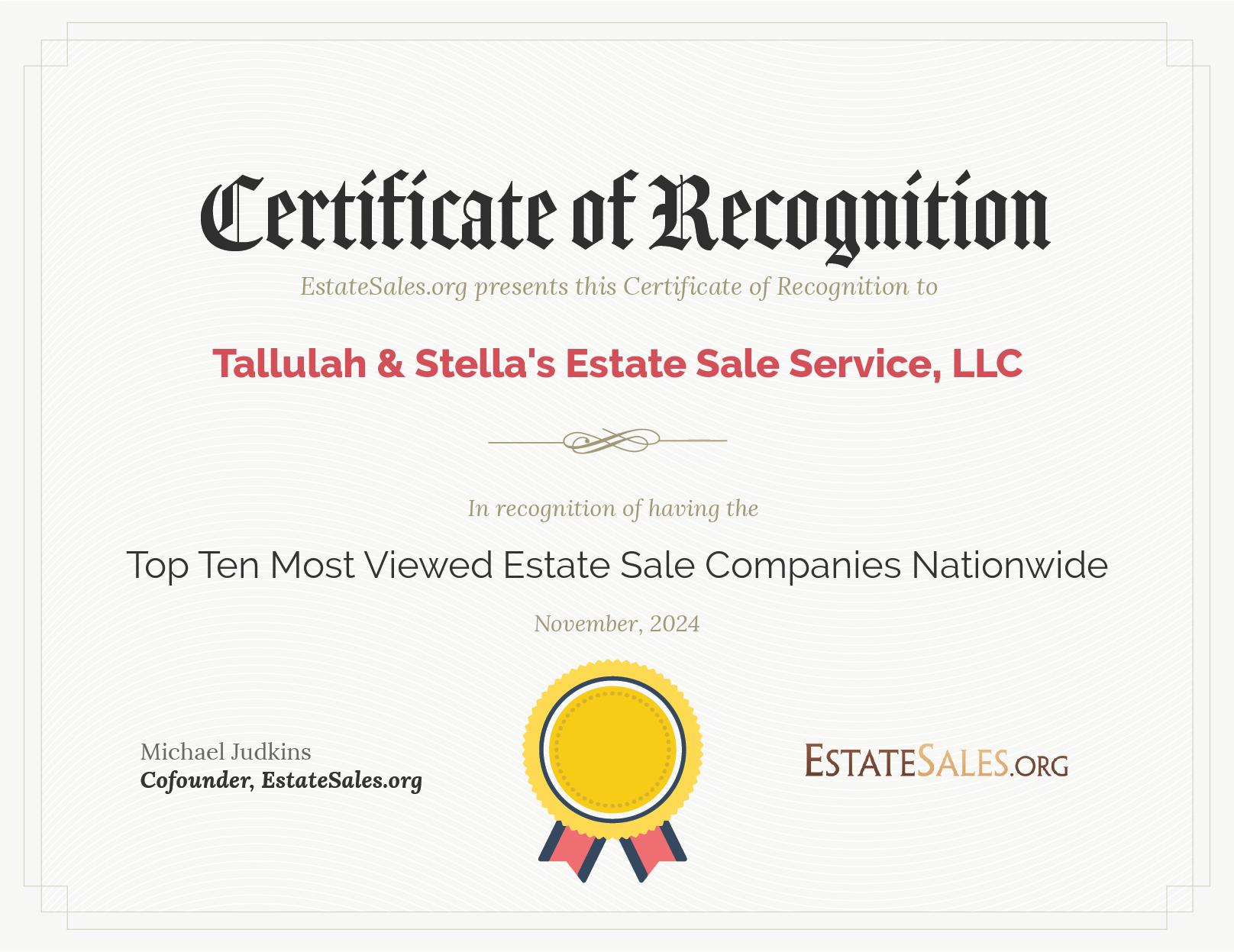 Most Viewed Estate Sale Company Award