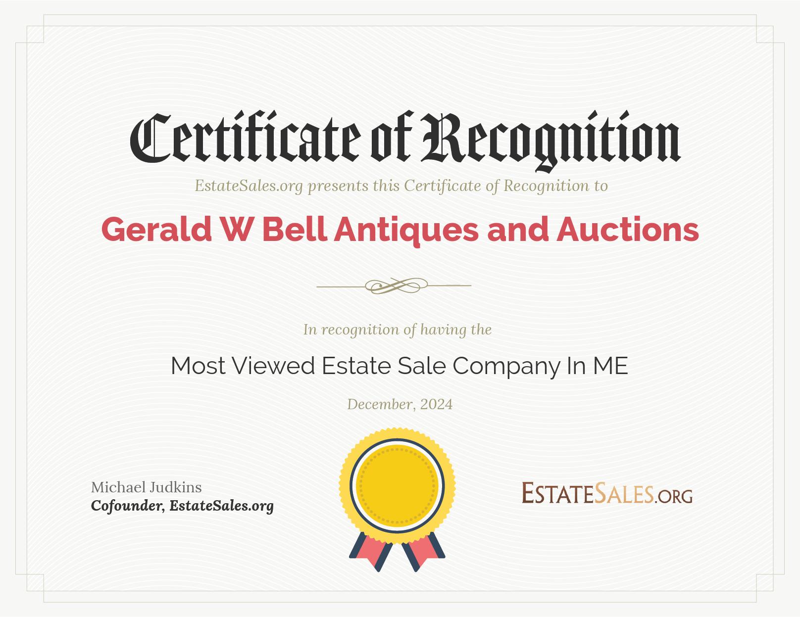 Most Viewed Estate Sale Company Award