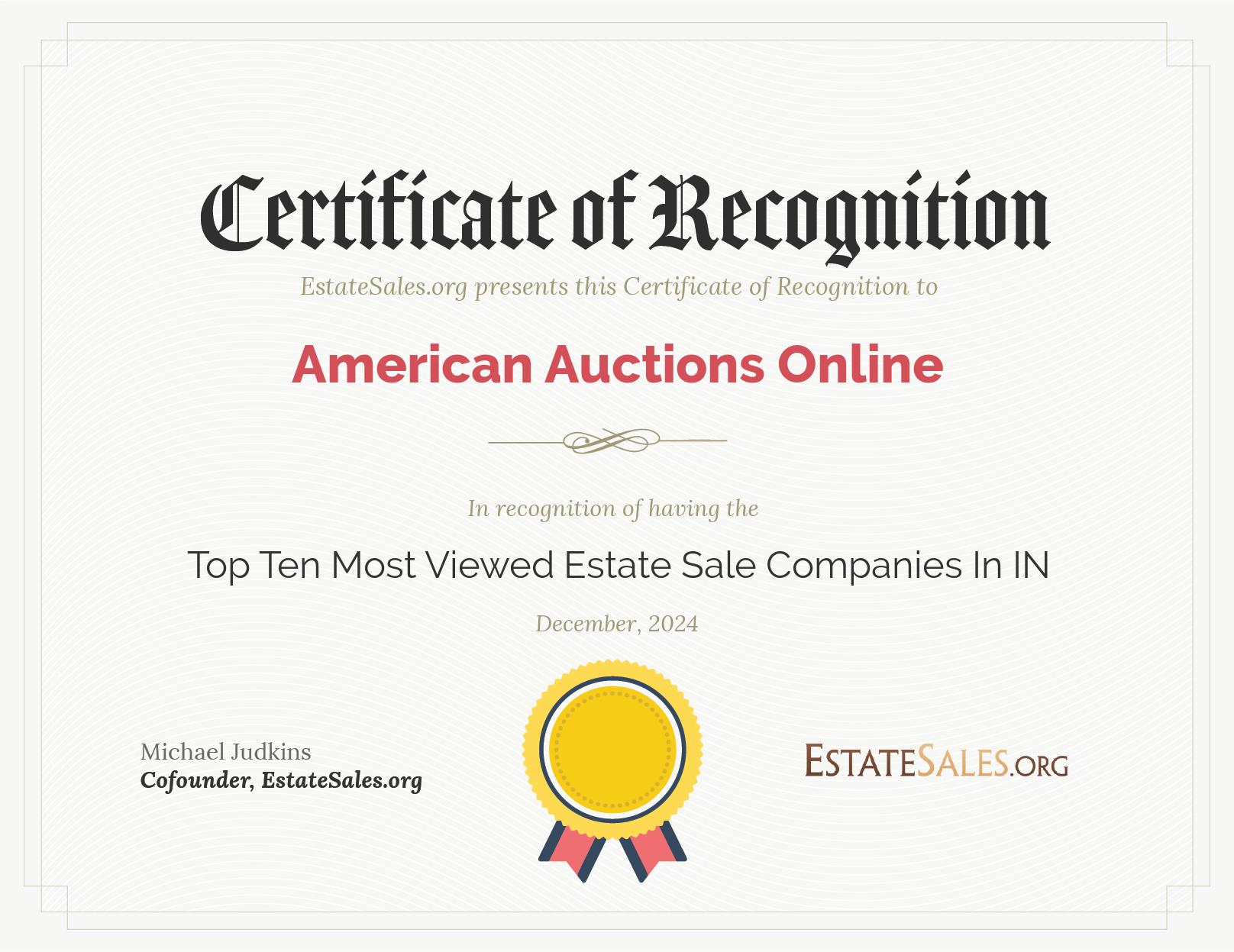 Most Viewed Estate Sale Company Award