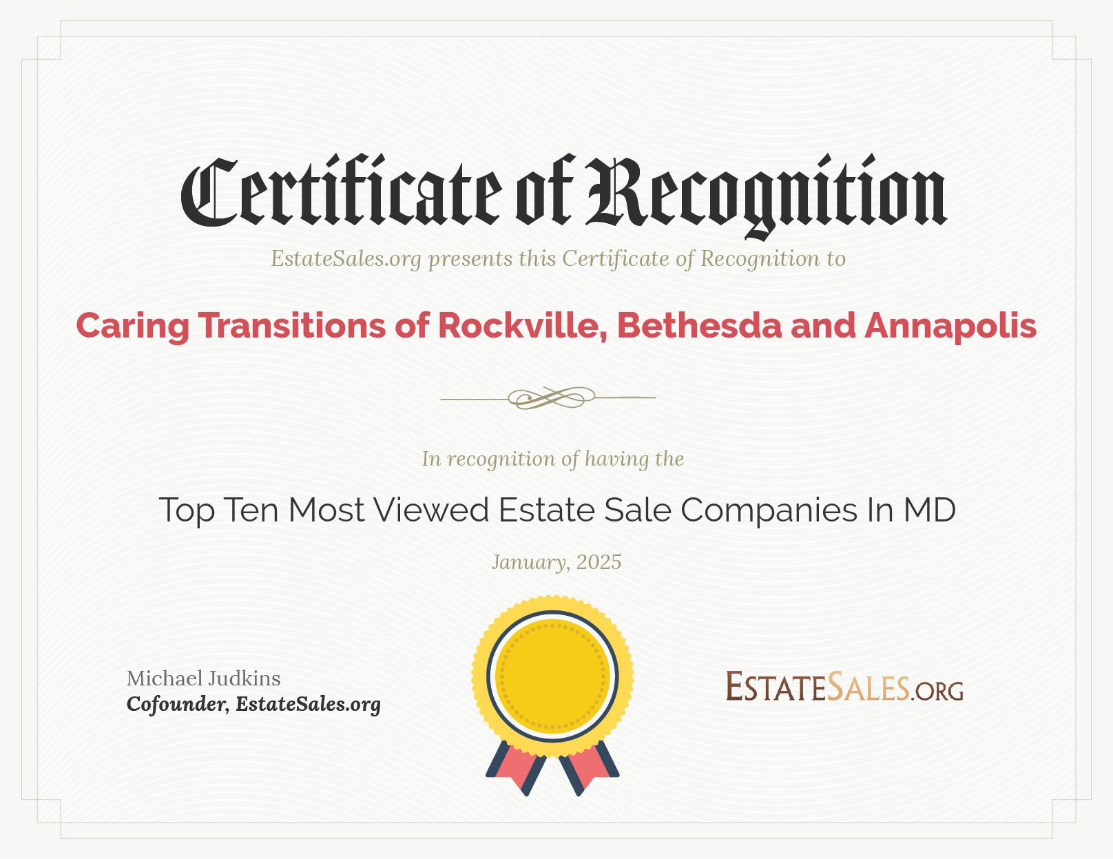 Most Viewed Estate Sale Company Award