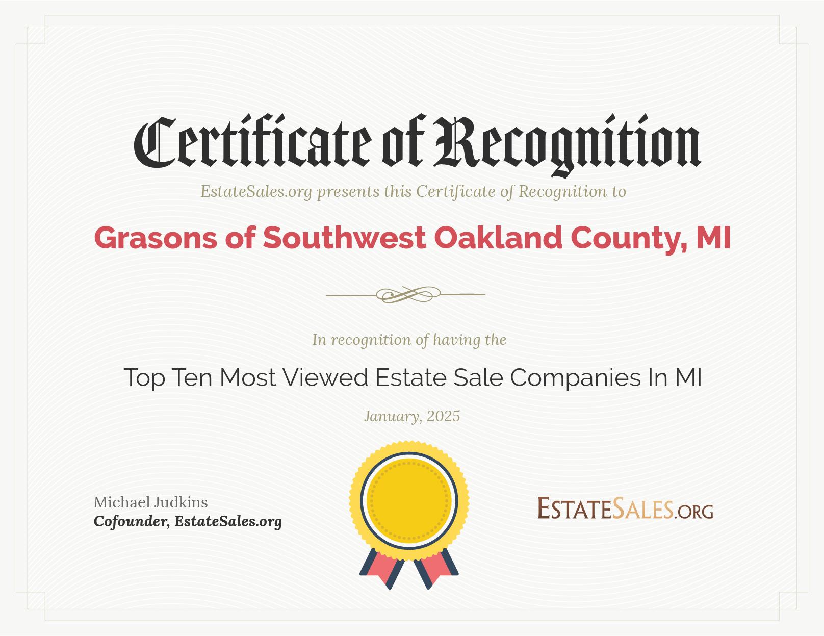 Most Viewed Estate Sale Company Award