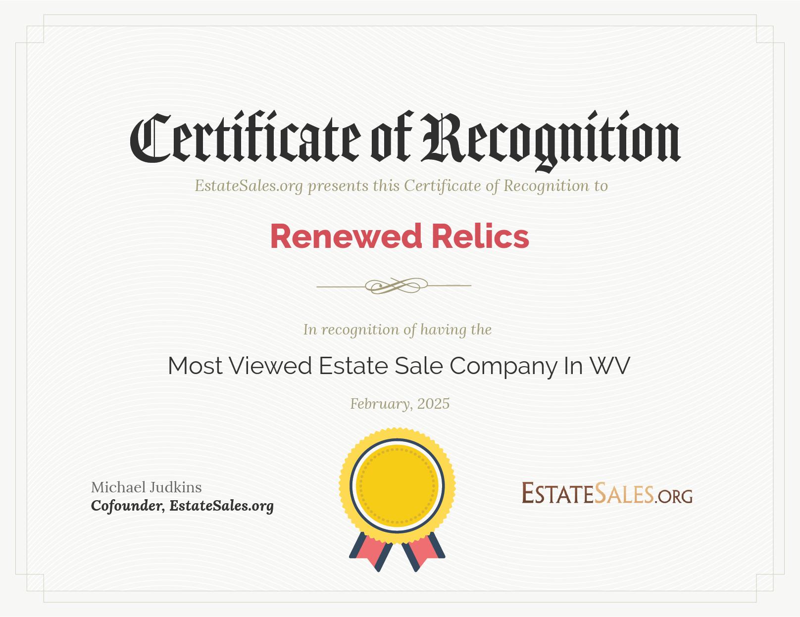Most Viewed Estate Sale Company Award