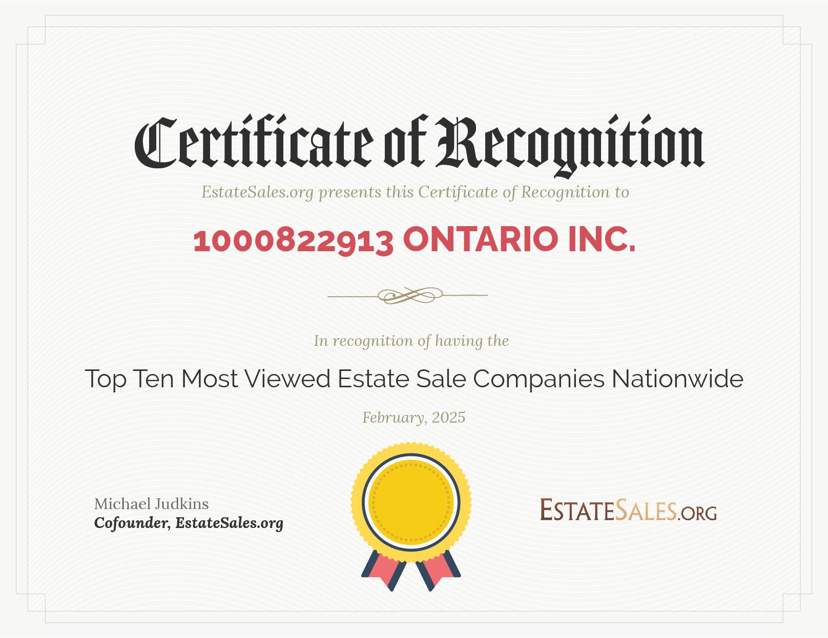 Most Viewed Estate Sale Company Award