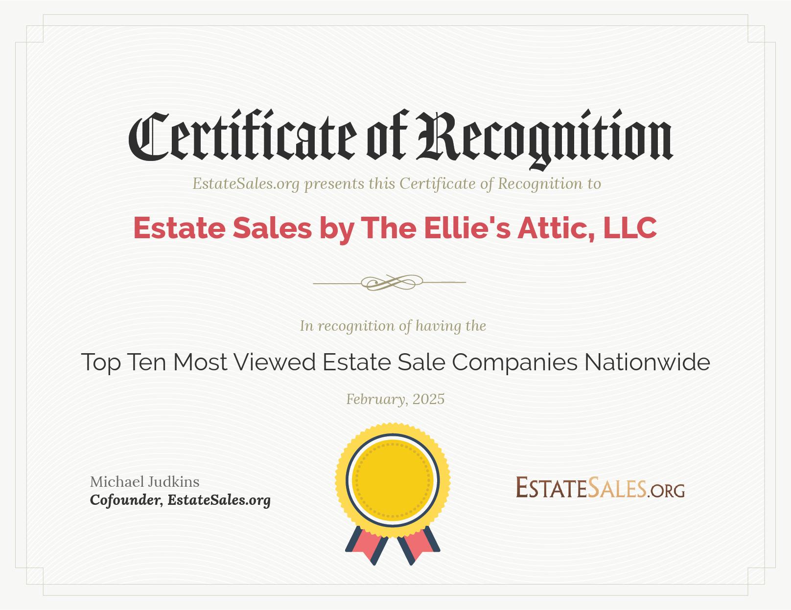 Most Viewed Estate Sale Company Award