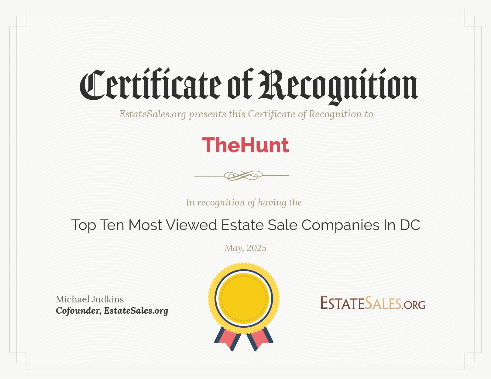 Most Viewed Estate Sale Company Award