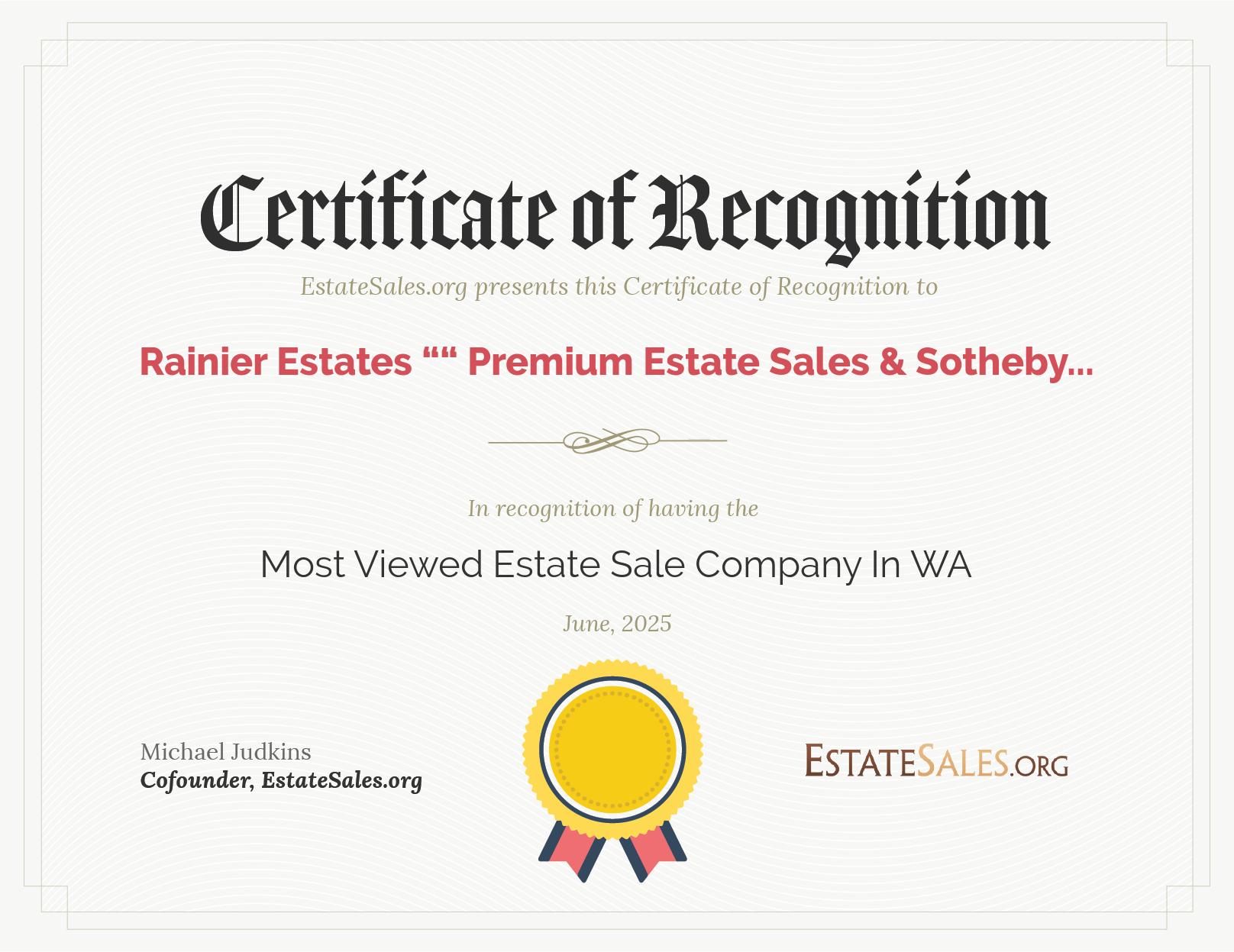 Most Viewed Estate Sale Company Award