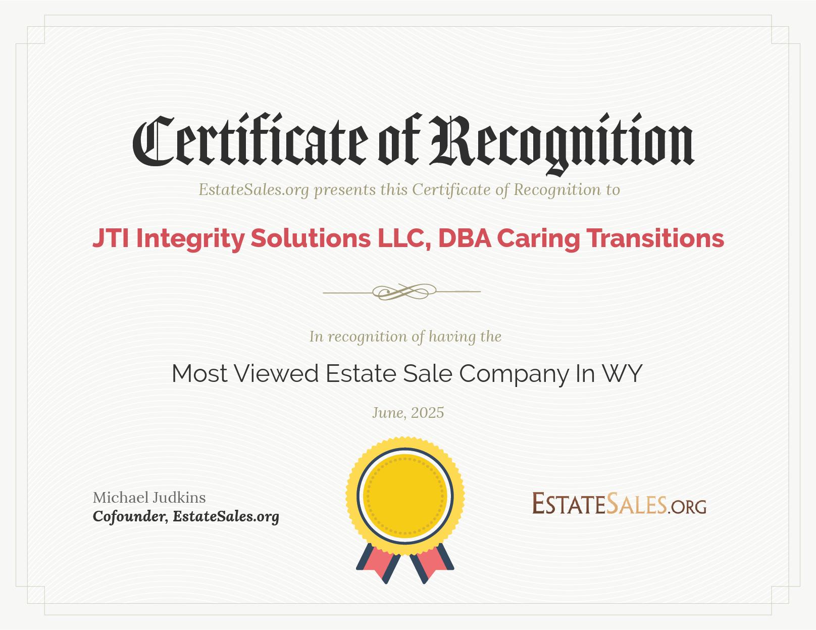 Most Viewed Estate Sale Company Award