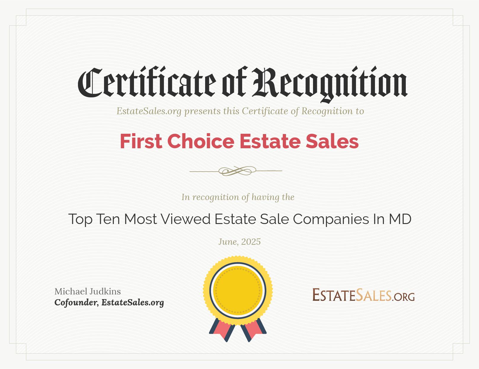 Most Viewed Estate Sale Company Award