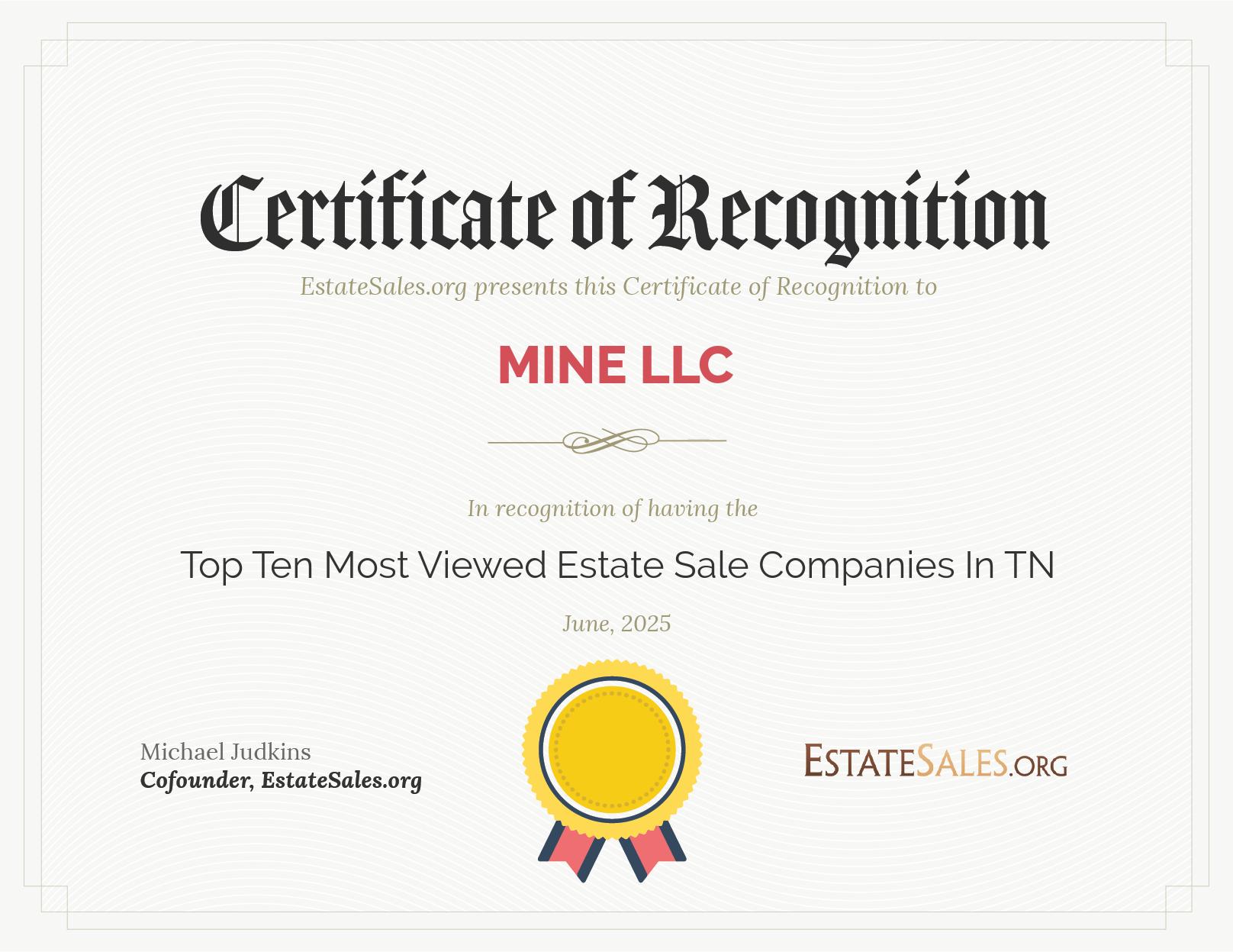 Most Viewed Estate Sale Company Award