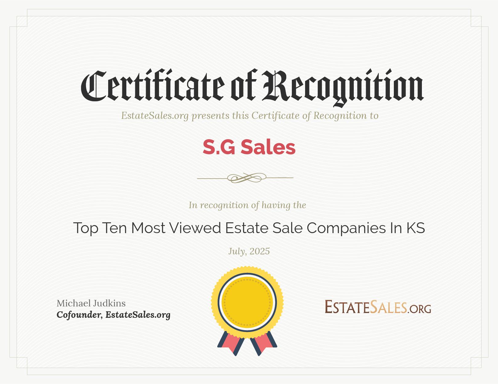 Most Viewed Estate Sale Company Award