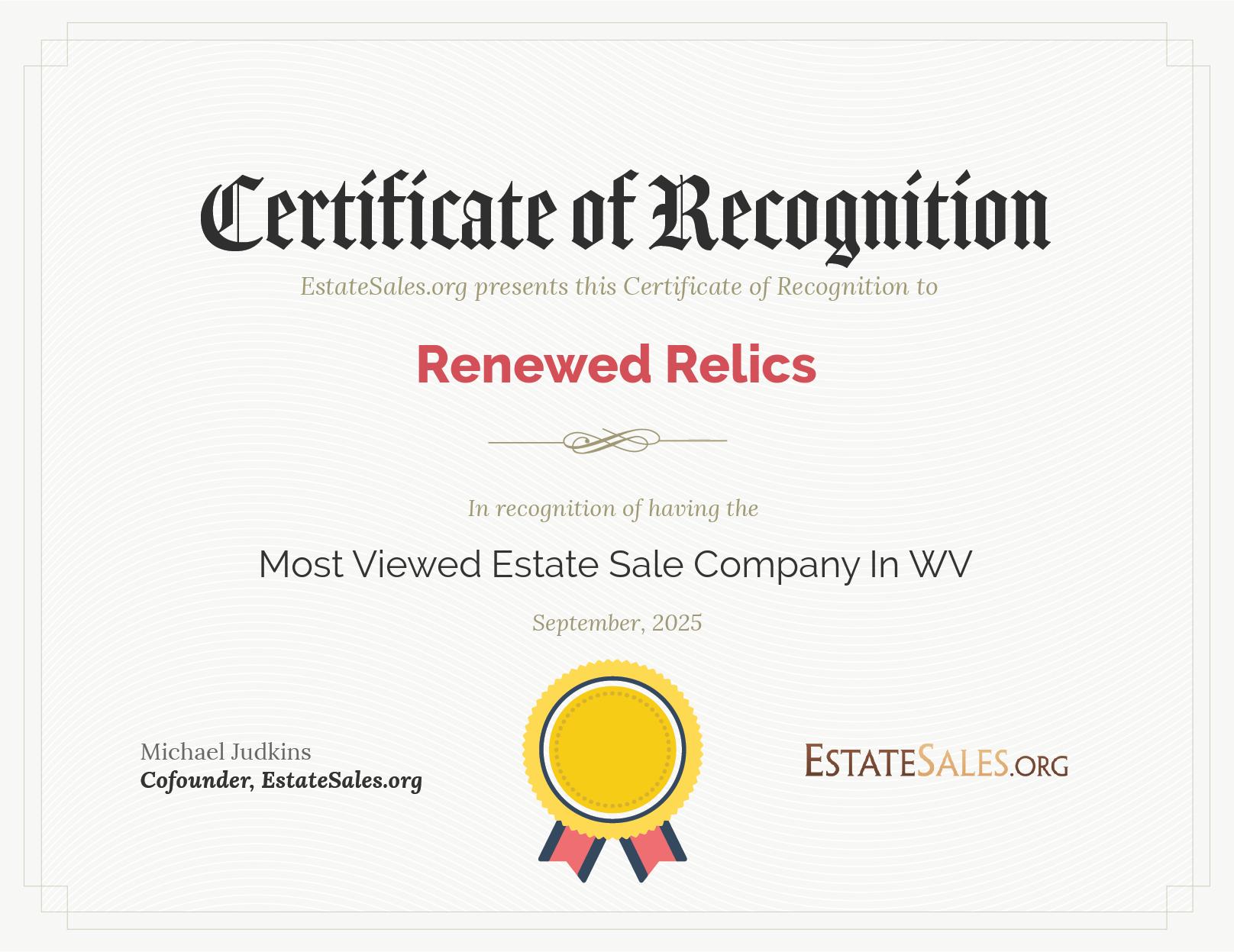 Most Viewed Estate Sale Company Award
