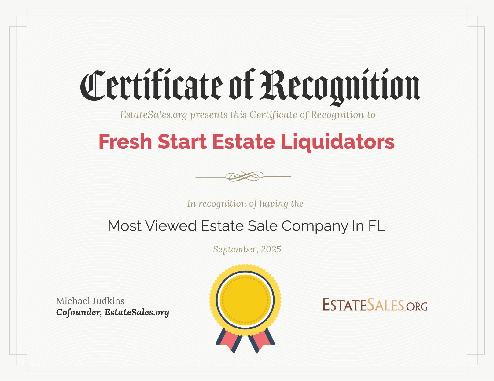 Most Viewed Estate Sale Company Award