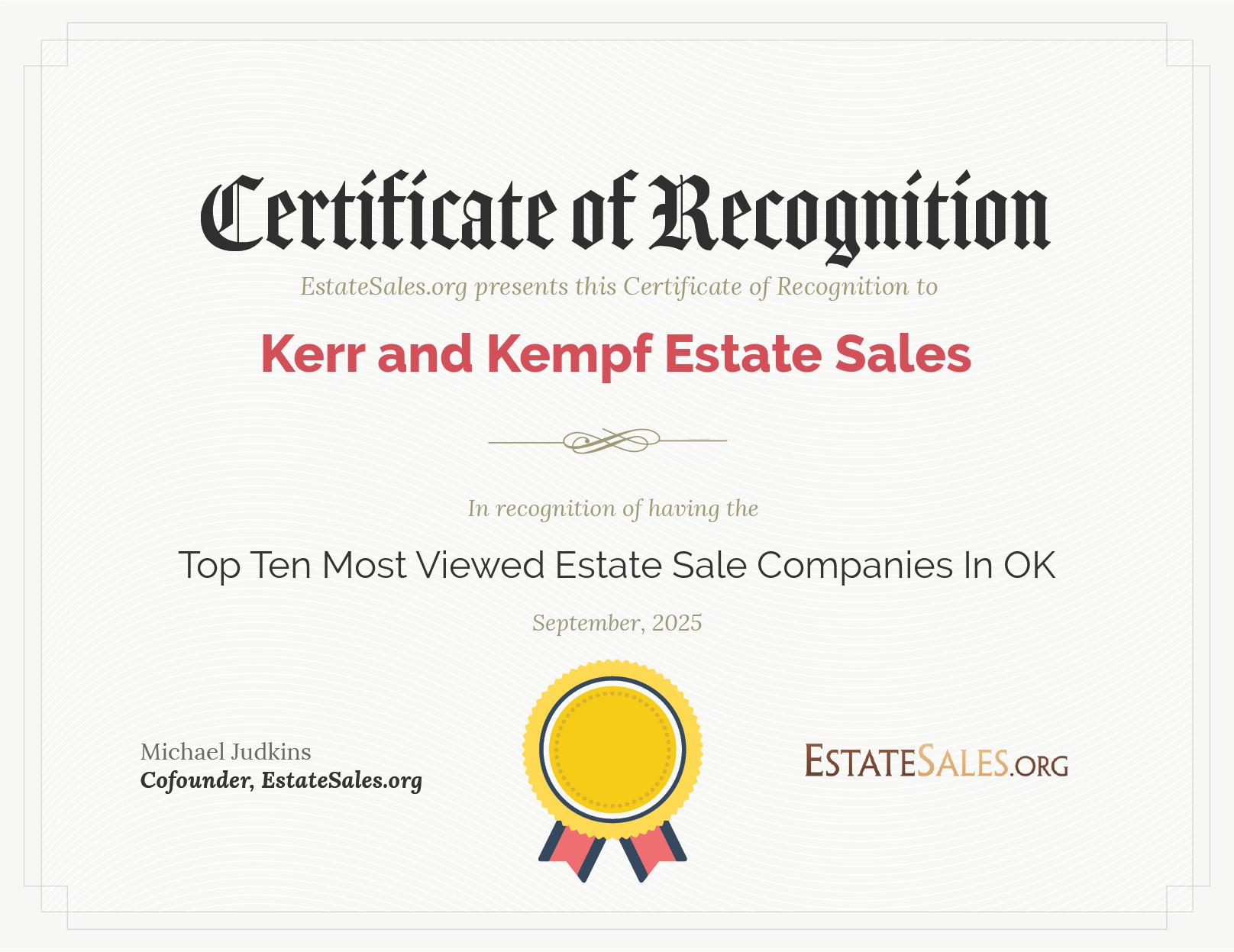 Most Viewed Estate Sale Company Award