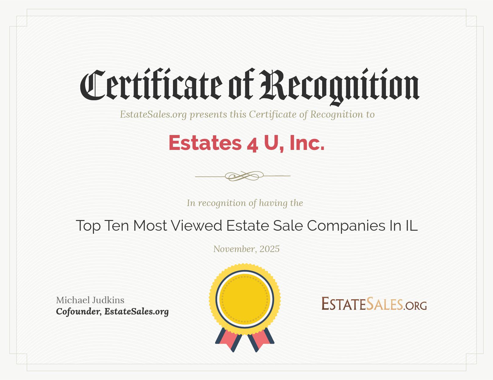 Most Viewed Estate Sale Company Award