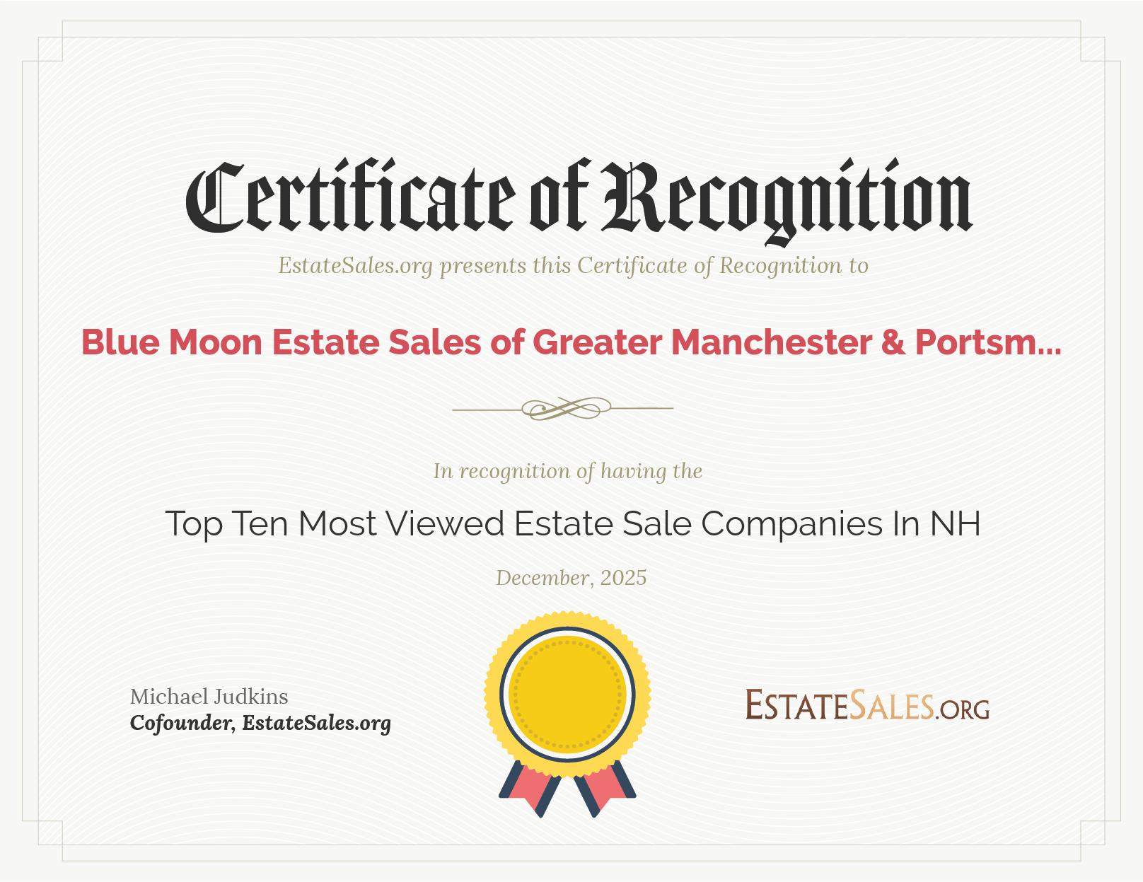 Most Viewed Estate Sale Company Award