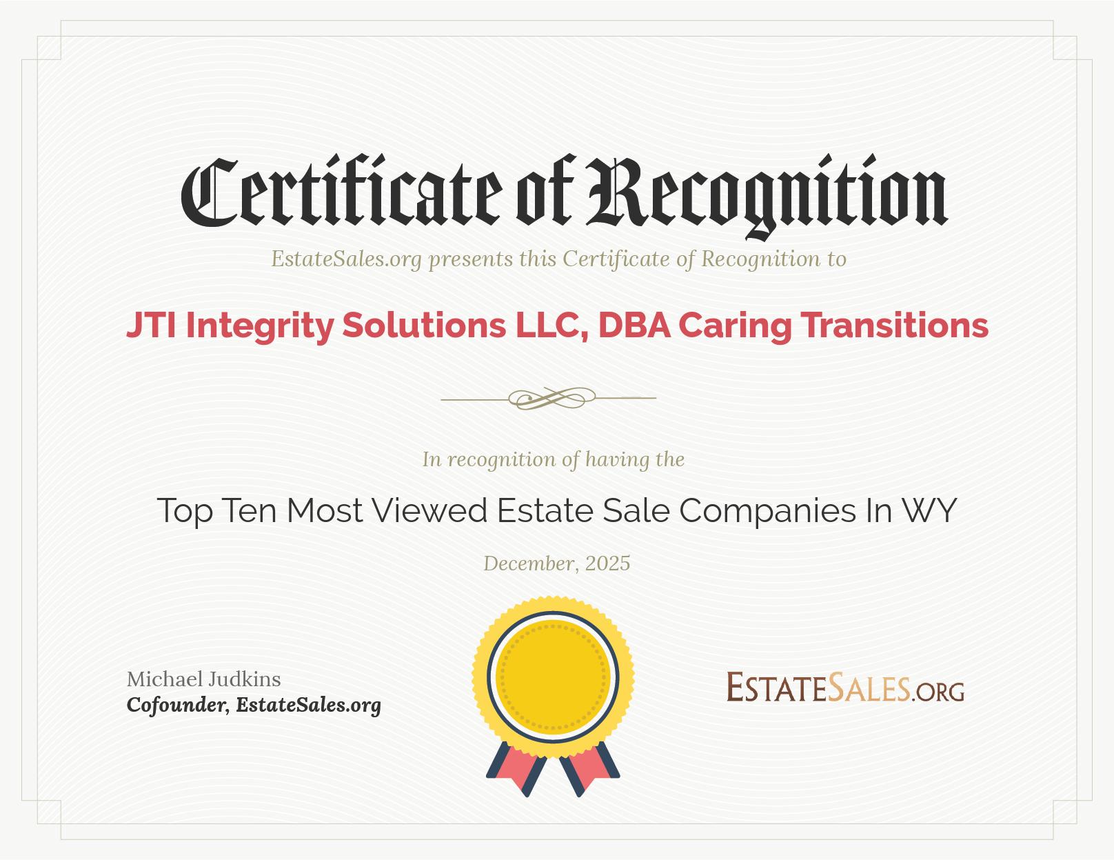 Most Viewed Estate Sale Company Award