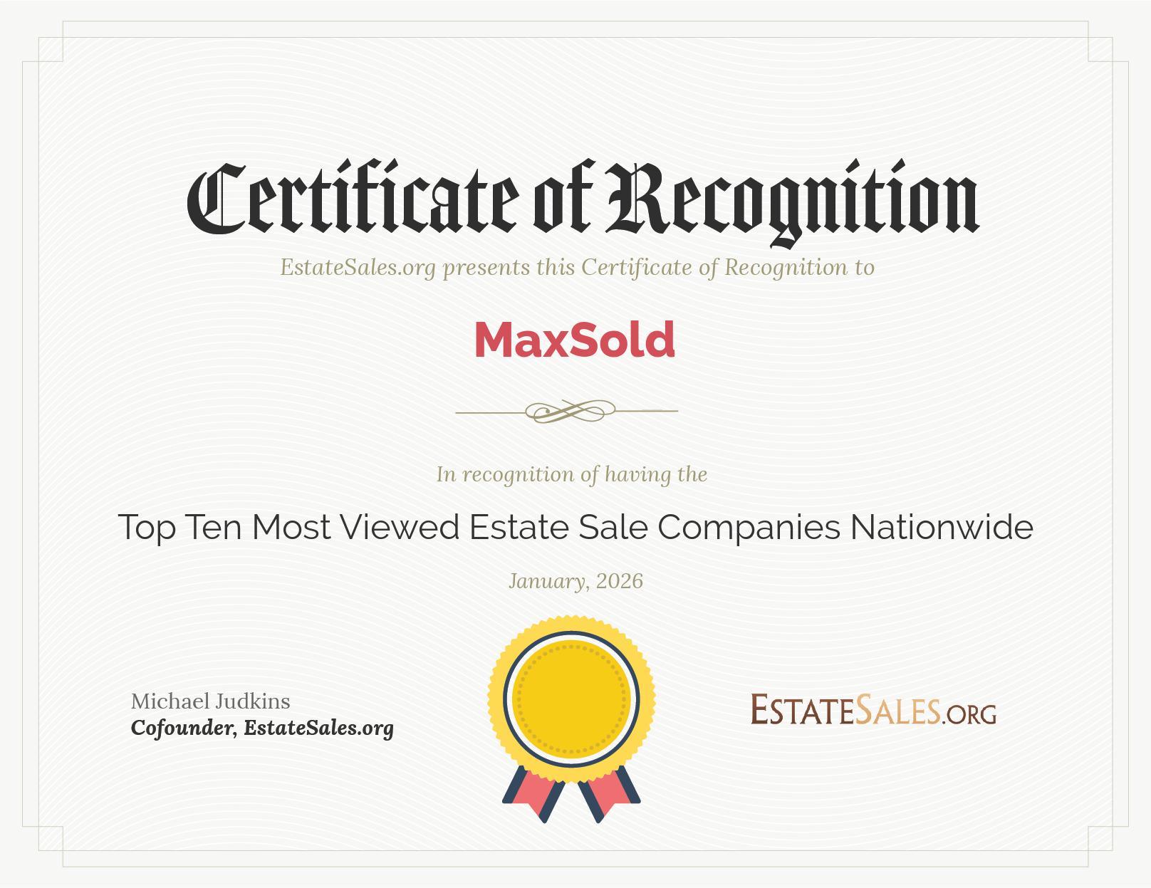 Most Viewed Estate Sale Company Award