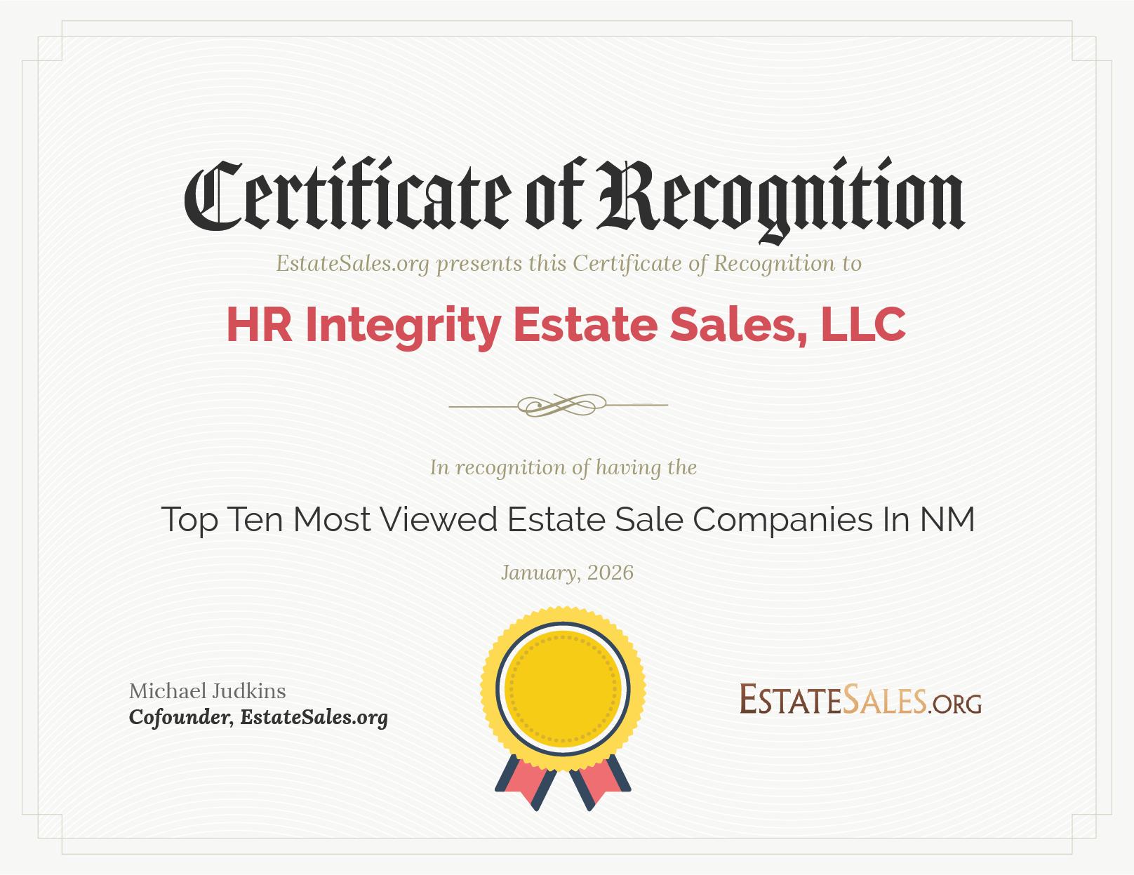 Most Viewed Estate Sale Company Award