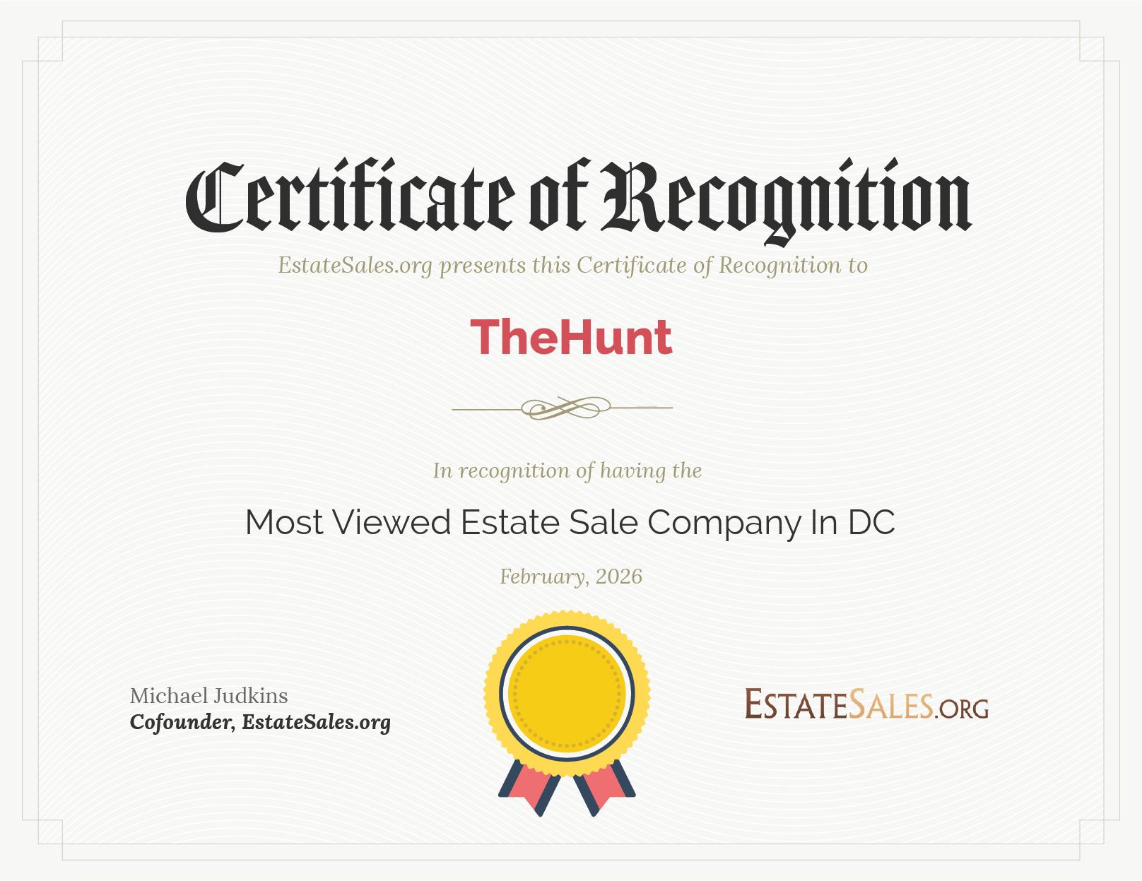 Most Viewed Estate Sale Company Award