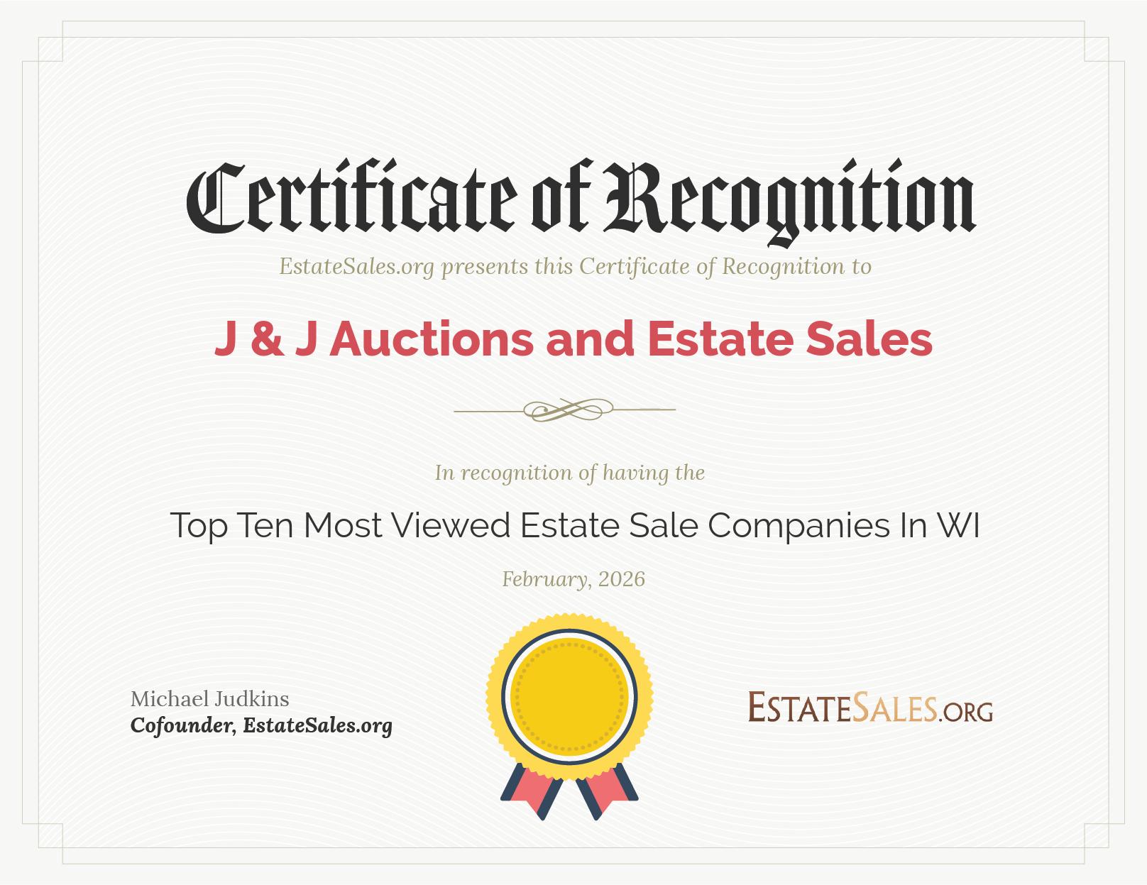Most Viewed Estate Sale Company Award