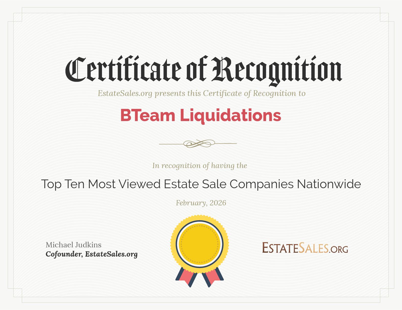 Most Viewed Estate Sale Company Award