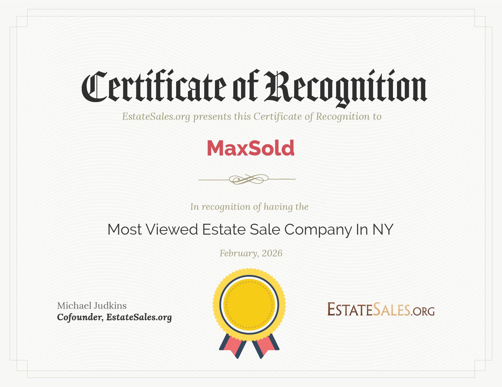 Most Viewed Estate Sale Company Award