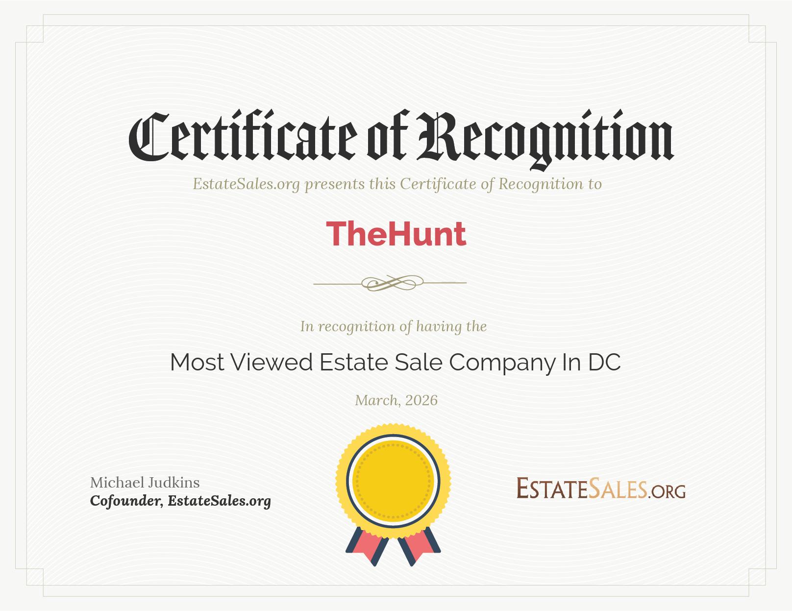 Most Viewed Estate Sale Company Award