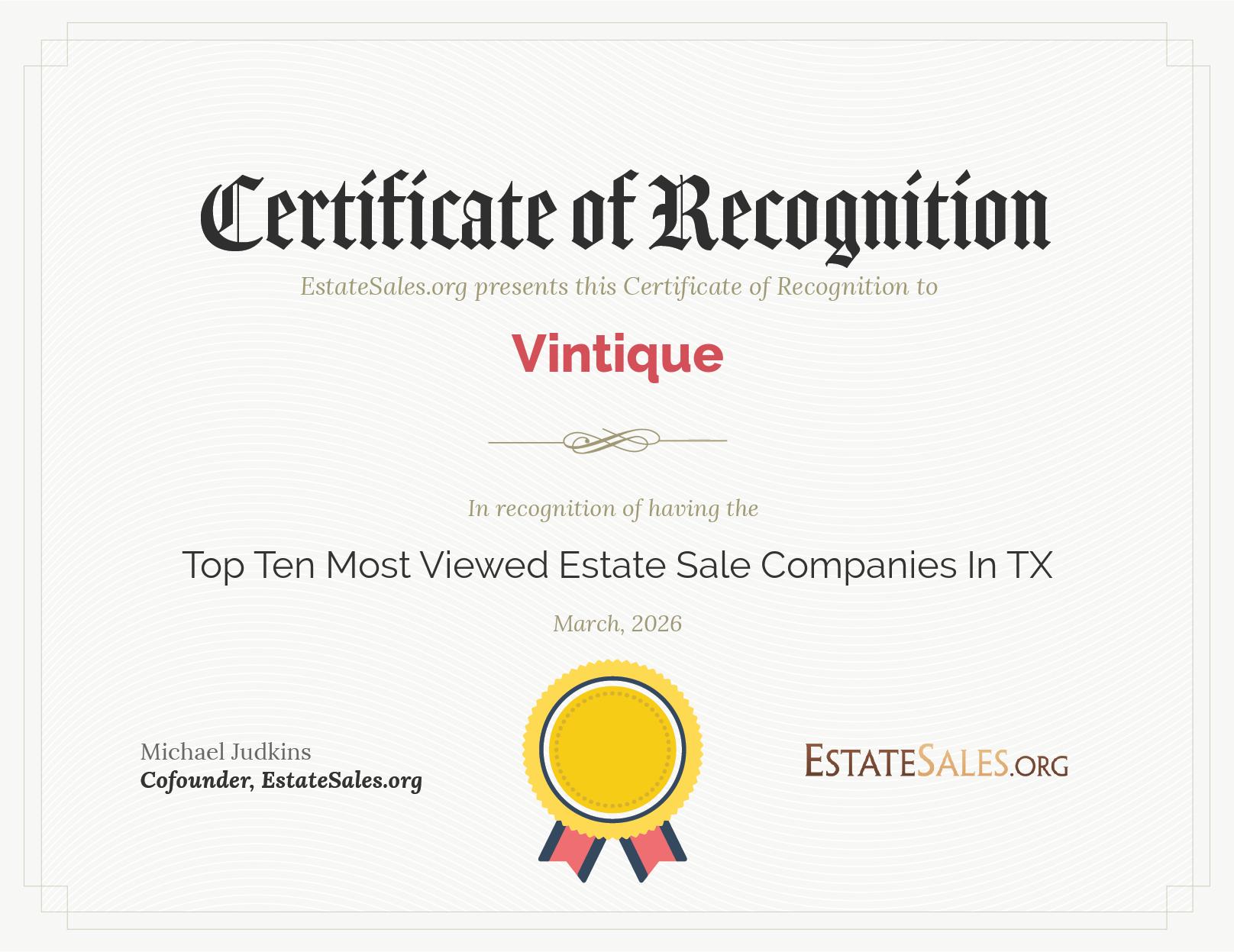Most Viewed Estate Sale Company Award