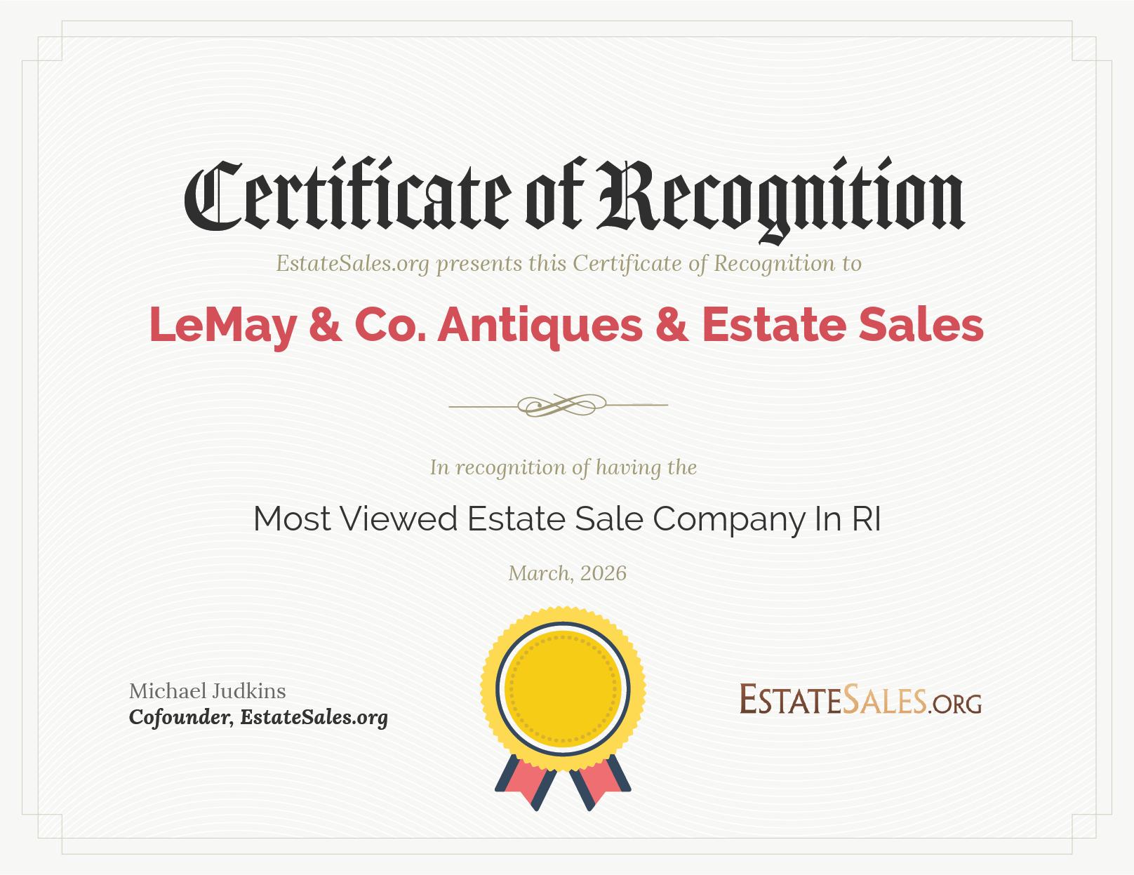 Most Viewed Estate Sale Company Award