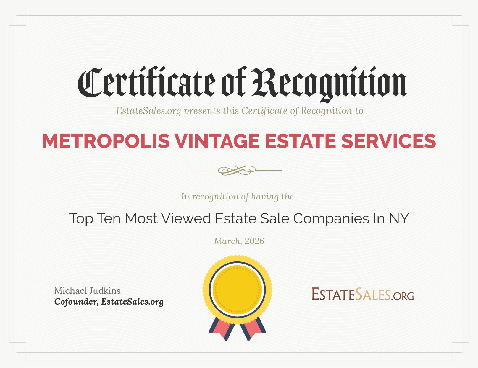 Most Viewed Estate Sale Company Award