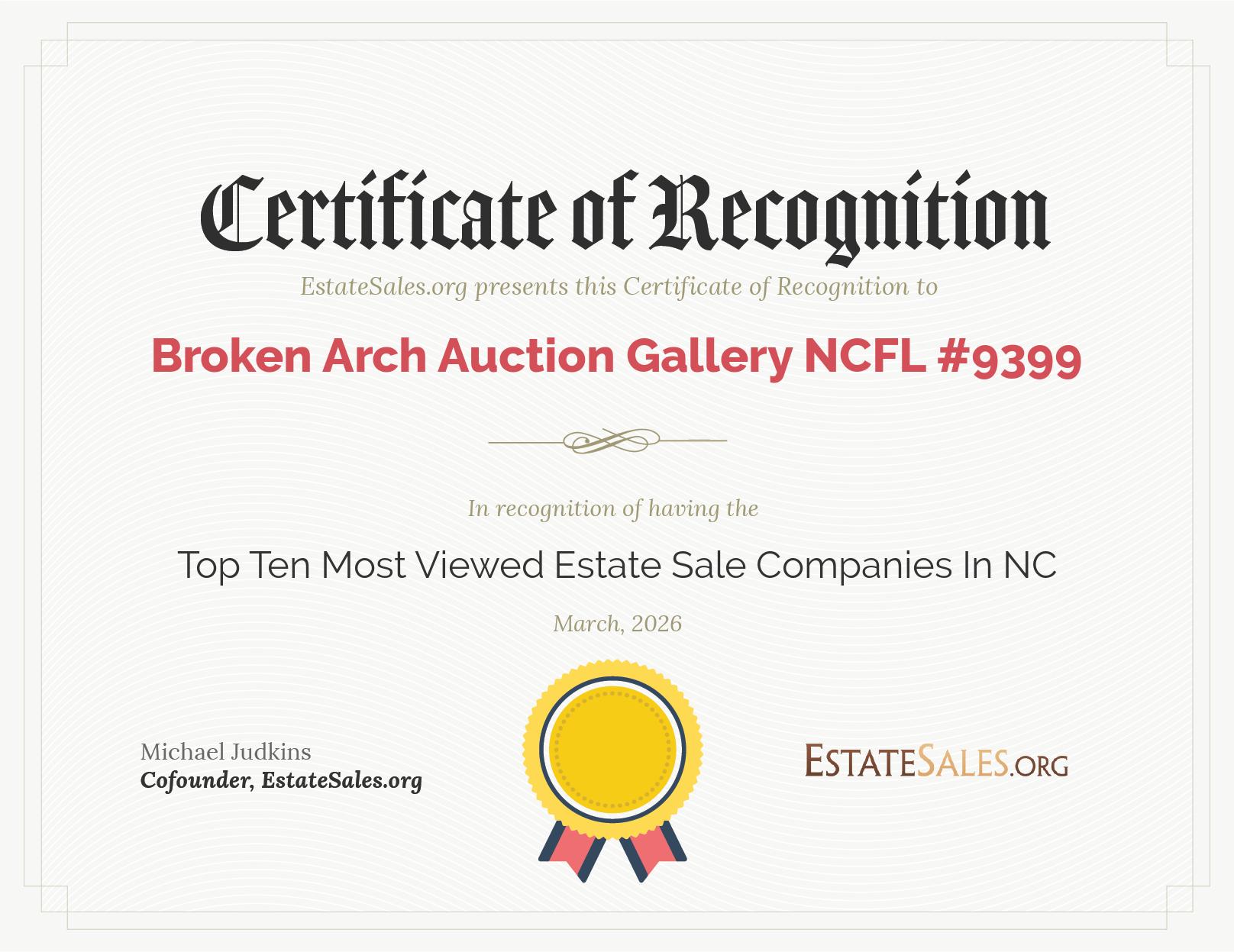 Most Viewed Estate Sale Company Award