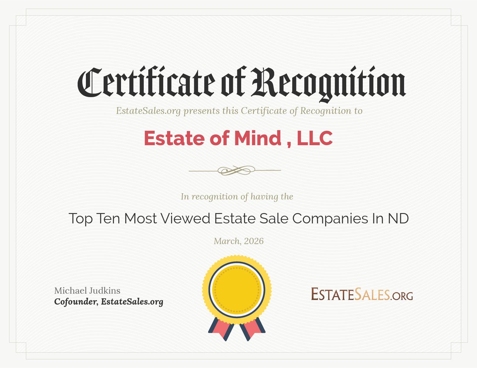 Most Viewed Estate Sale Company Award