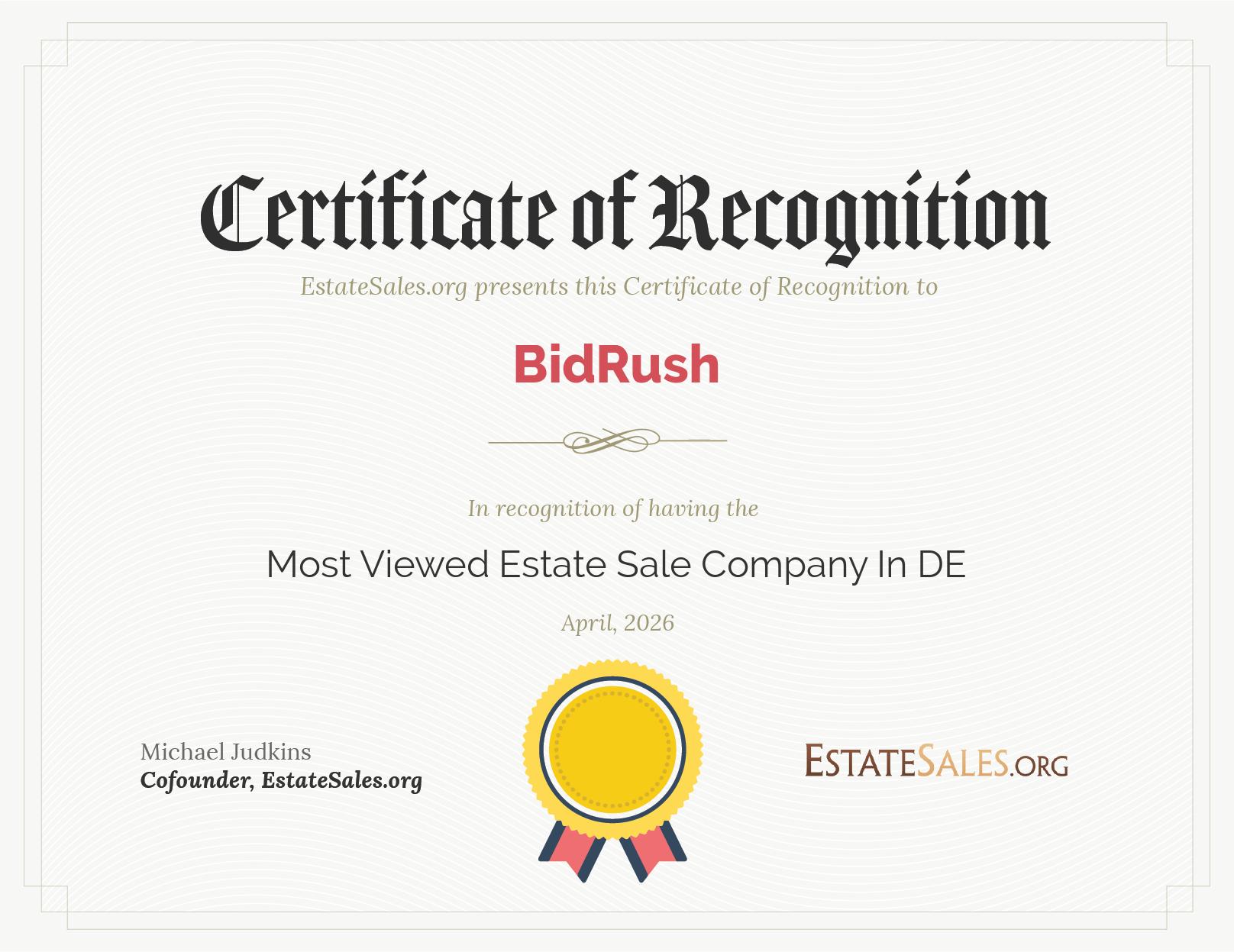 Most Viewed Estate Sale Company Award