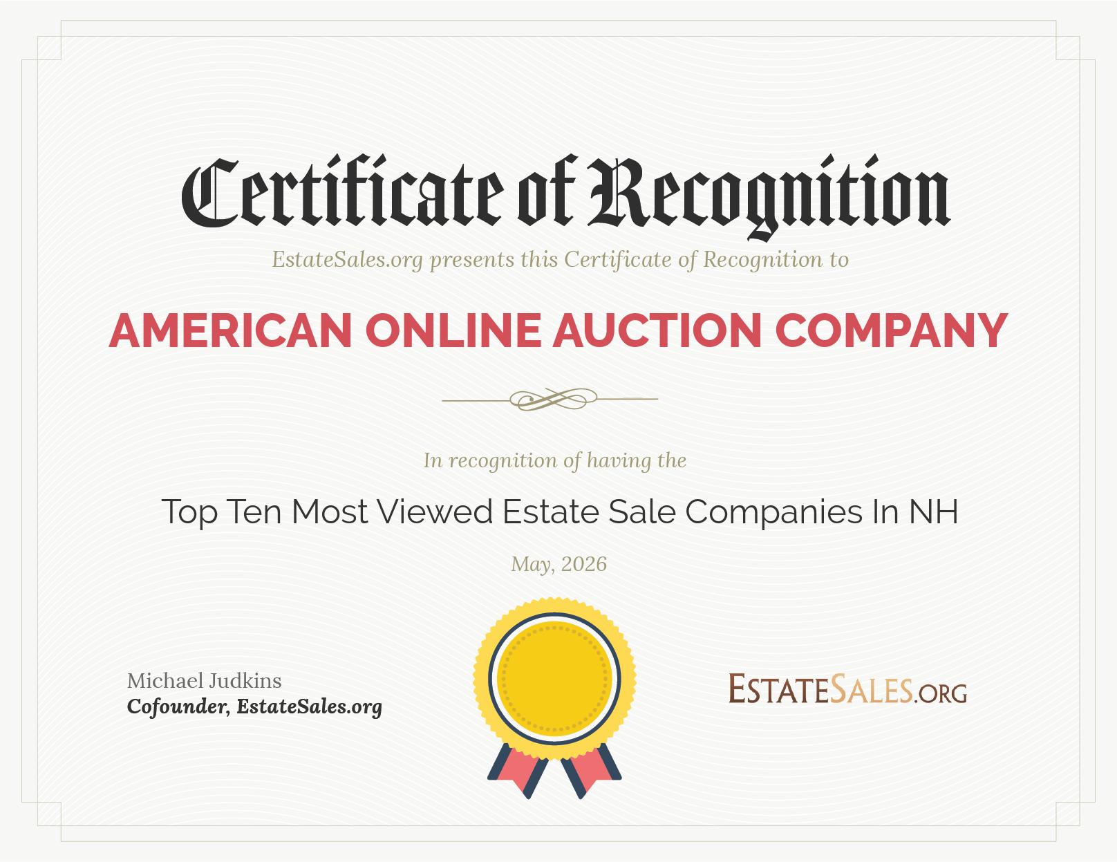 Most Viewed Estate Sale Company Award