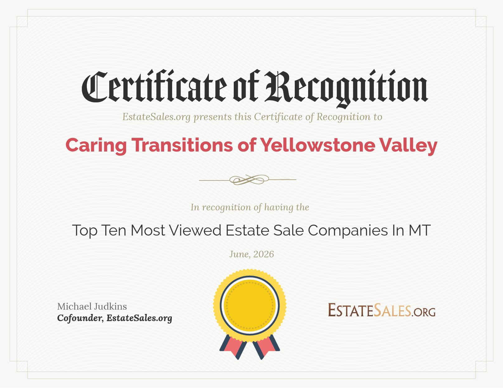 Most Viewed Estate Sale Company Award