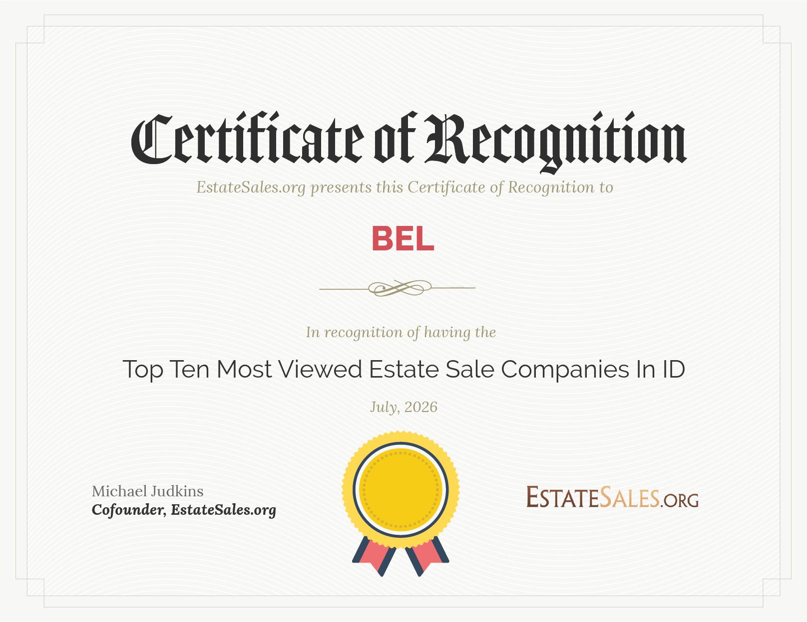 Most Viewed Estate Sale Company Award
