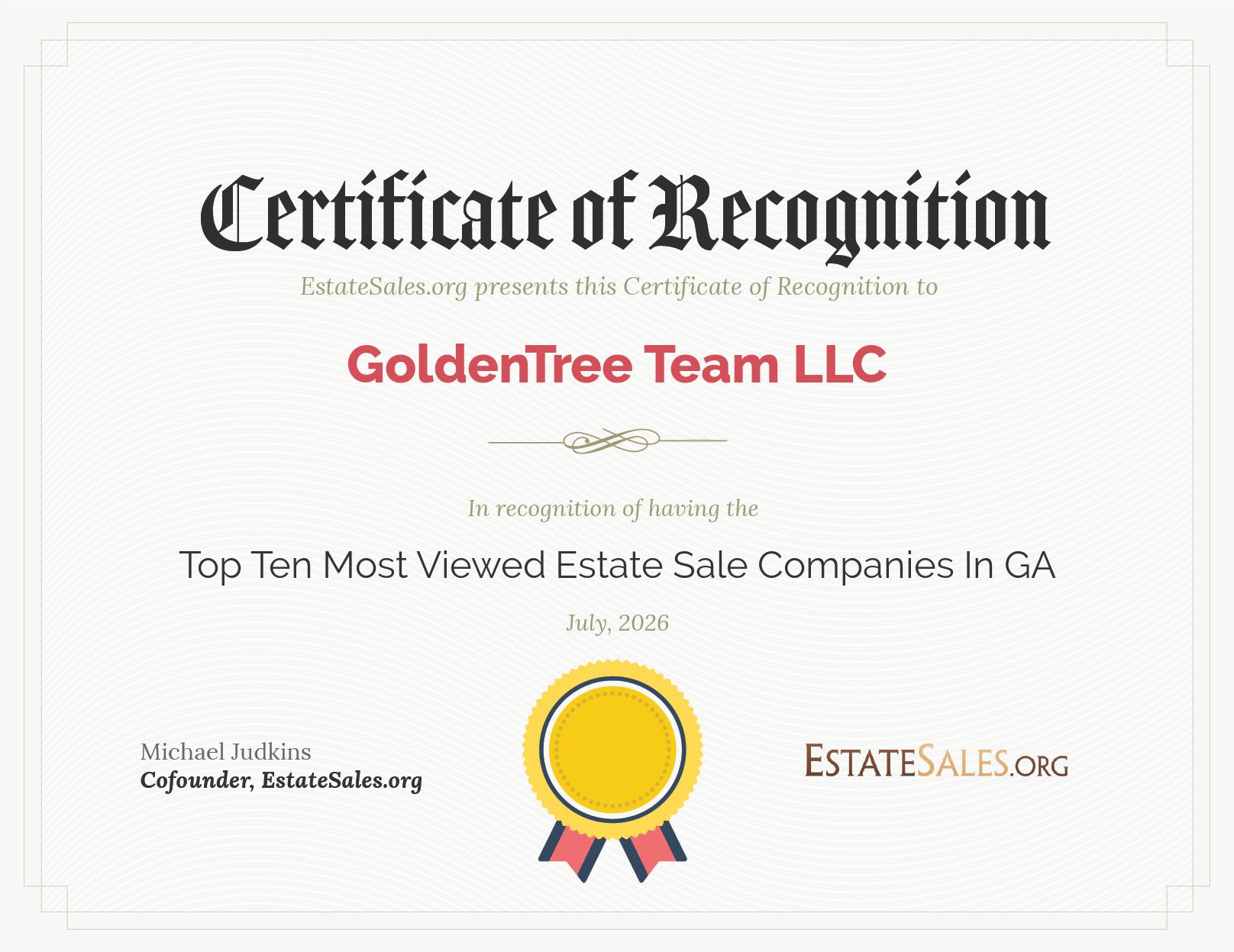 Most Viewed Estate Sale Company Award