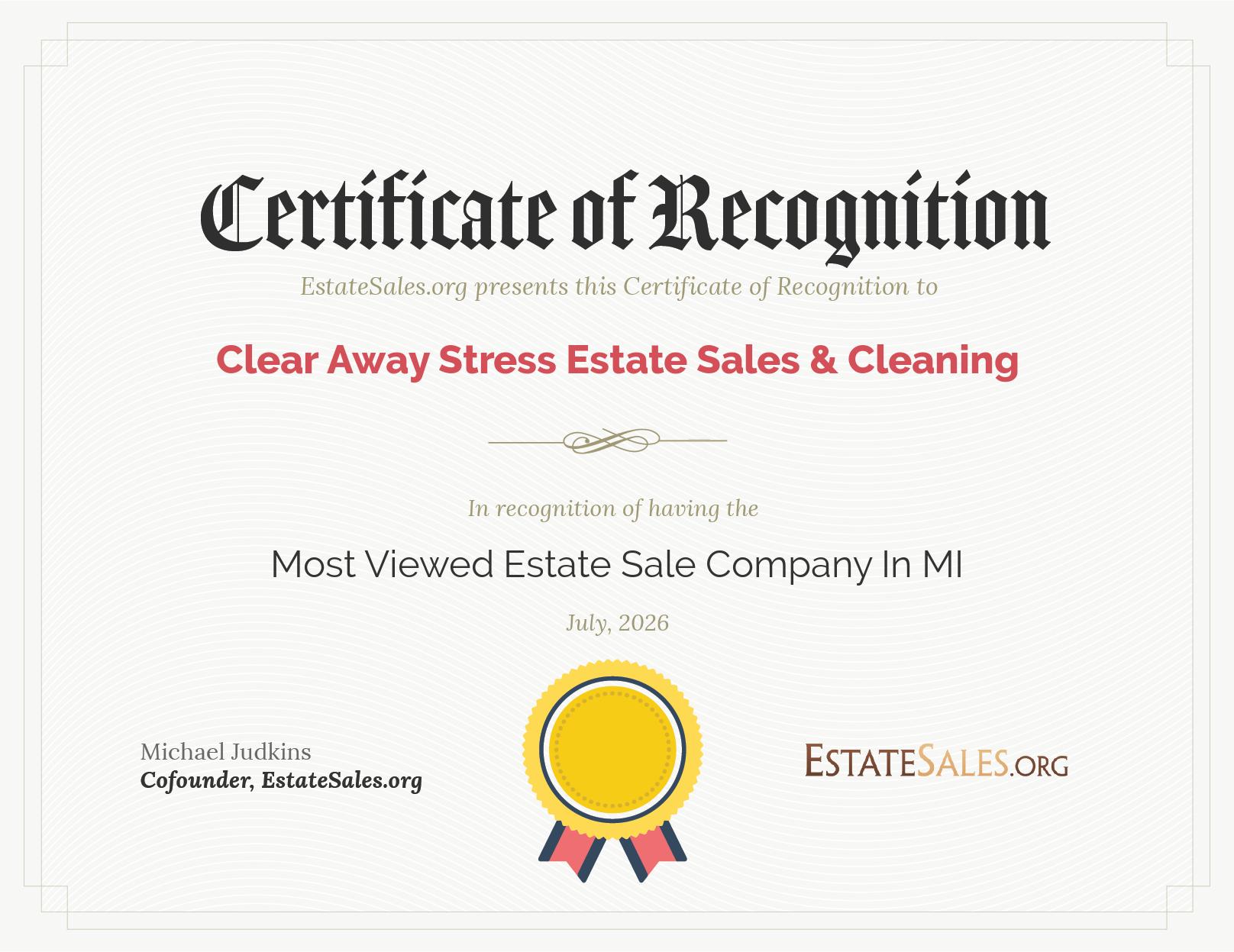 Most Viewed Estate Sale Company Award