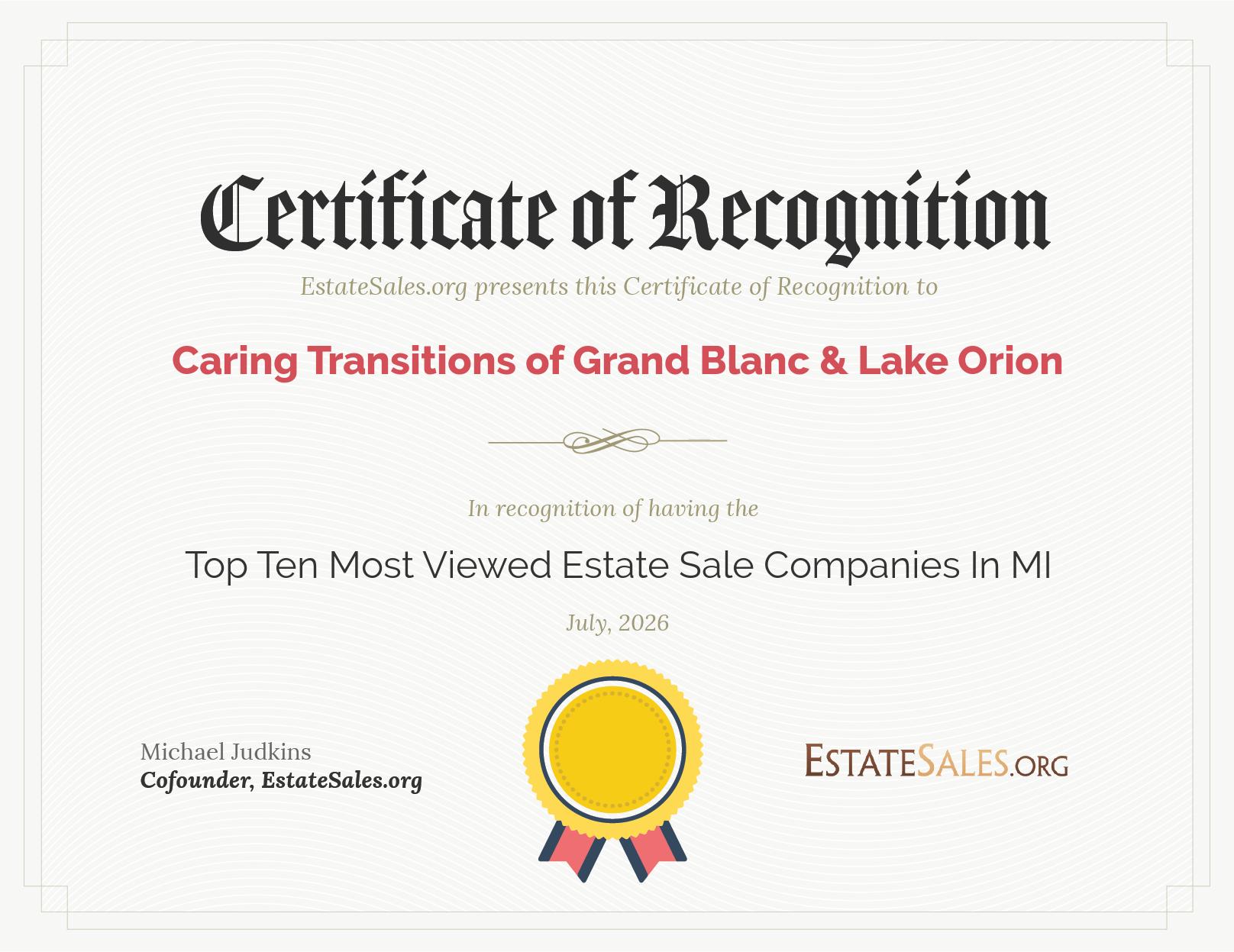 Most Viewed Estate Sale Company Award