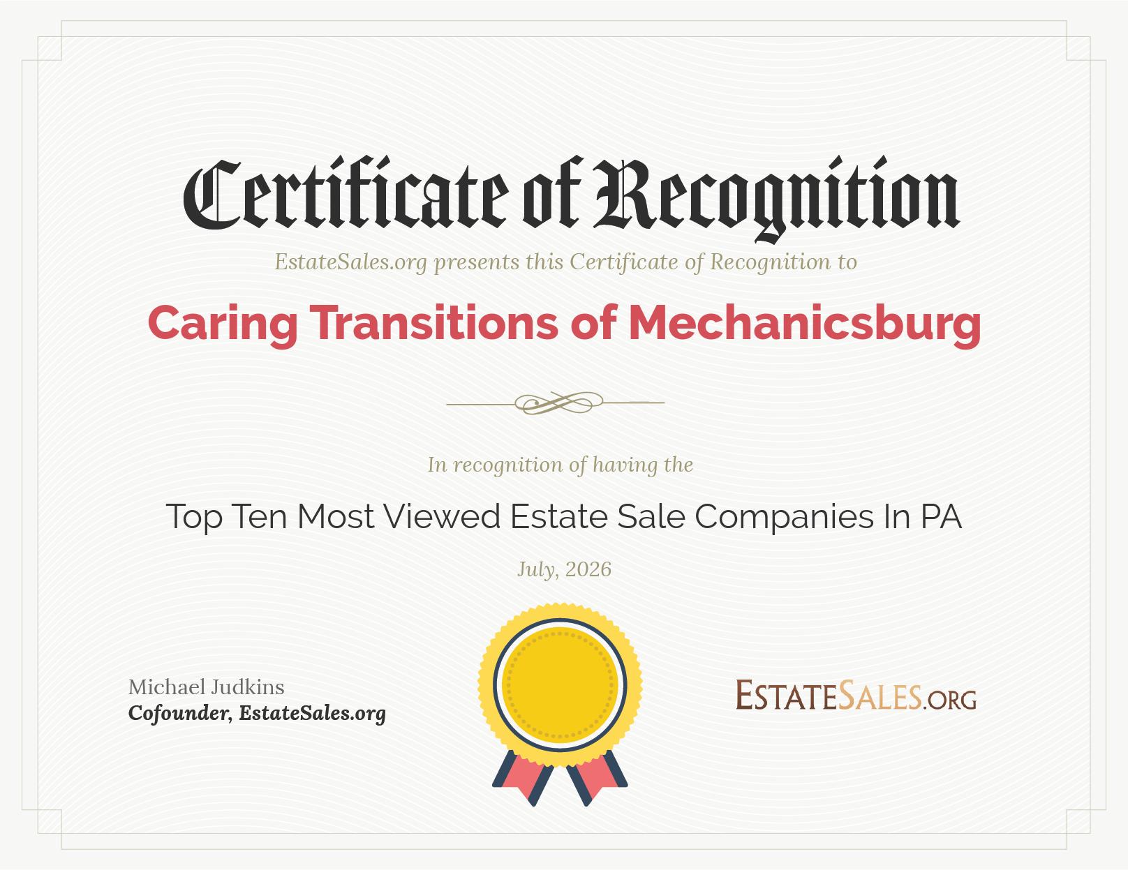 Most Viewed Estate Sale Company Award