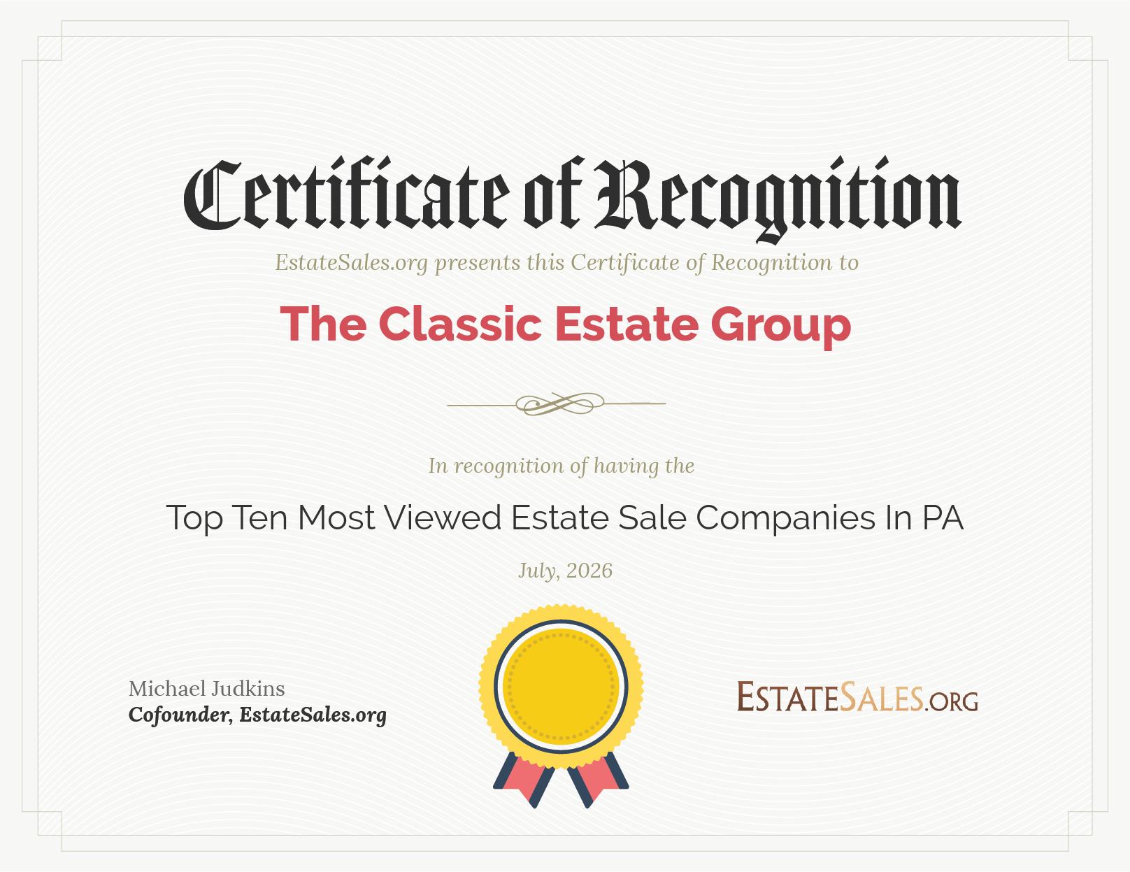 Most Viewed Estate Sale Company Award