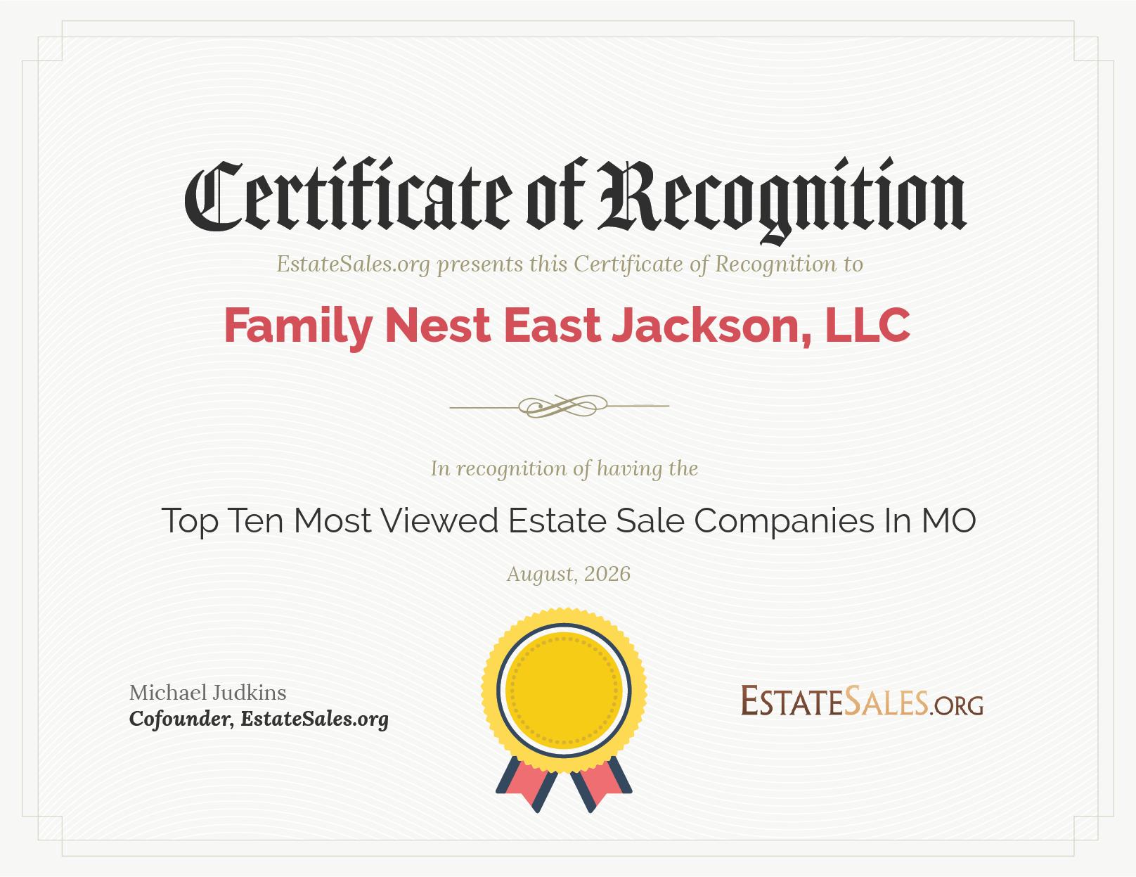 Most Viewed Estate Sale Company Award