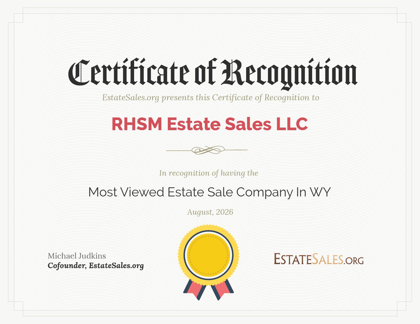 Most Viewed Estate Sale Company Award