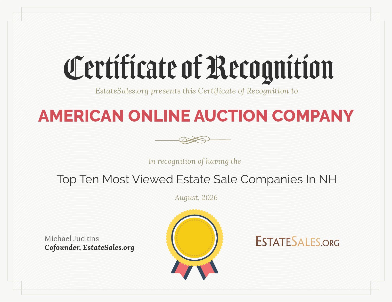 Most Viewed Estate Sale Company Award