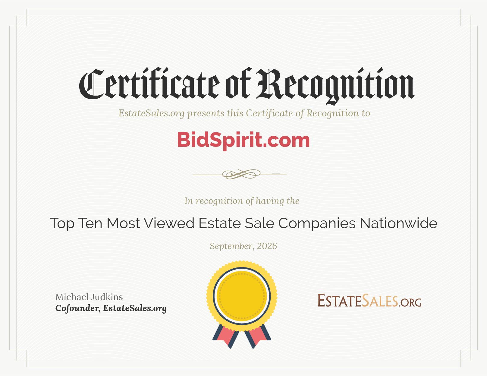 Most Viewed Estate Sale Company Award